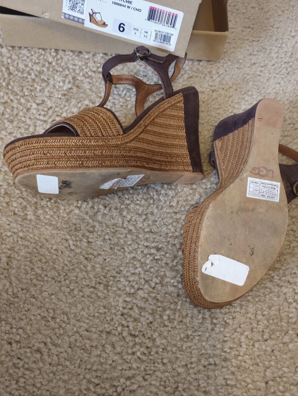 UGG Women's Chocolate Woven Wedge Sandals with Ankle Strap - Picture 5 of 6